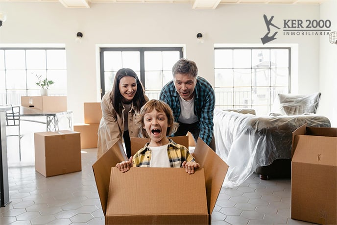 Photo of a family after buying a second-hand house.
